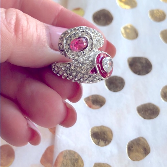 💝Art Deco Pink Sapphire + Diamond Ring - Picture 4 of 4